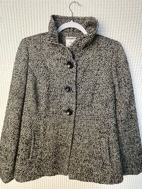 OLD NAVY Black Tweed Ruffle Collar Herringbone Peacoat, Coat